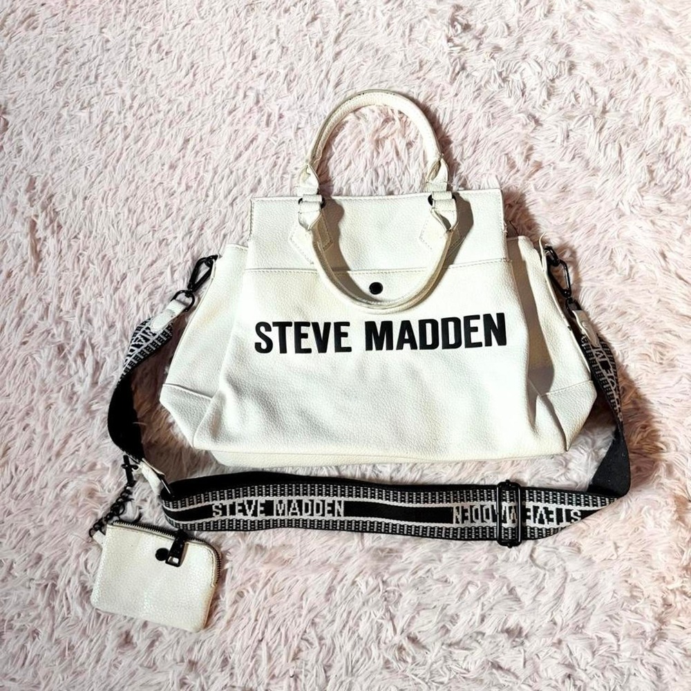 Steve Madden Cream Neutral Satchel Crossbody Coin Purse Divided Sections Preppy